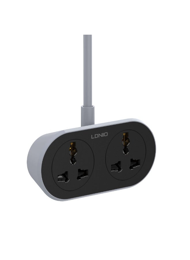 لدنيو مقبس تمديد طاقة عالمي SC2018 بمنفذين، شريط طاقة شديد التحمل 10 أمبير 2500 واط مع كابل بطول 5 أمتار، يدعم مقابس الولايات المتحدة/الاتحاد الأوروبي/المملكة المتحدة، غلاف من البولي كربونات المقاوم للحريق، وصلة طاقة آمنة للمنزل والمكتب - Image 3